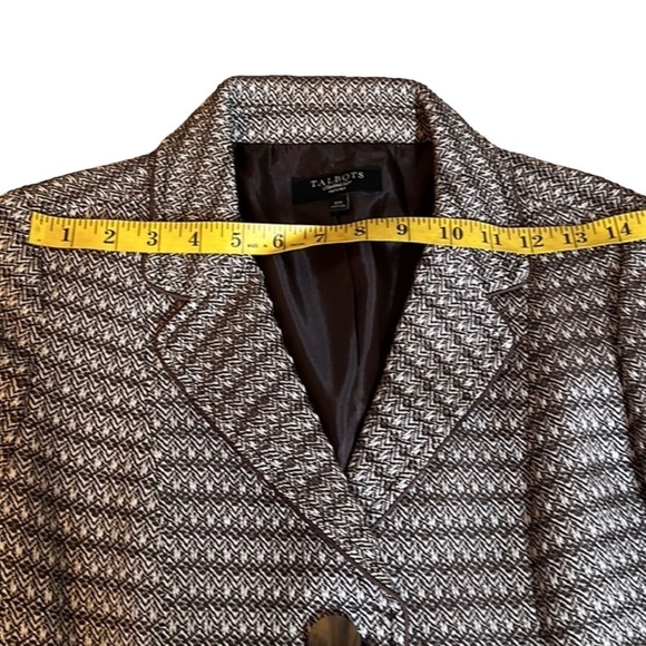 Talbots Women Cream Brown Herringbone Tweed 2 Button Blazer Sz 10P Lined Wool - Picture 4 of 12
